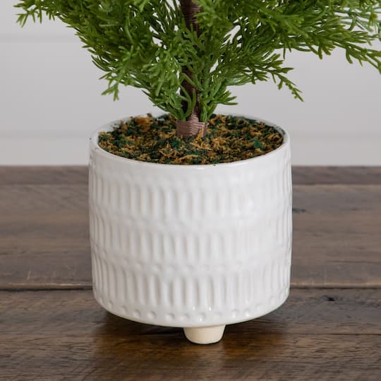 Nearly Natural 24" Artificial Norfolk Pine Christmas Tree in White Ceramic Planter